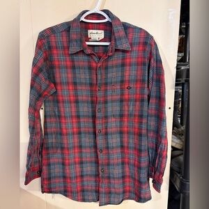 Eddie Bauer Red and Gray Plaid Flannel Shirt